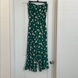 Francesca's Collections Green and White Floral Jumpsuit